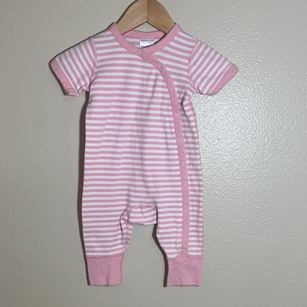 Hanna Andersson Pink White Striped Short Sleeve Organic Cotton One Piece Pajama